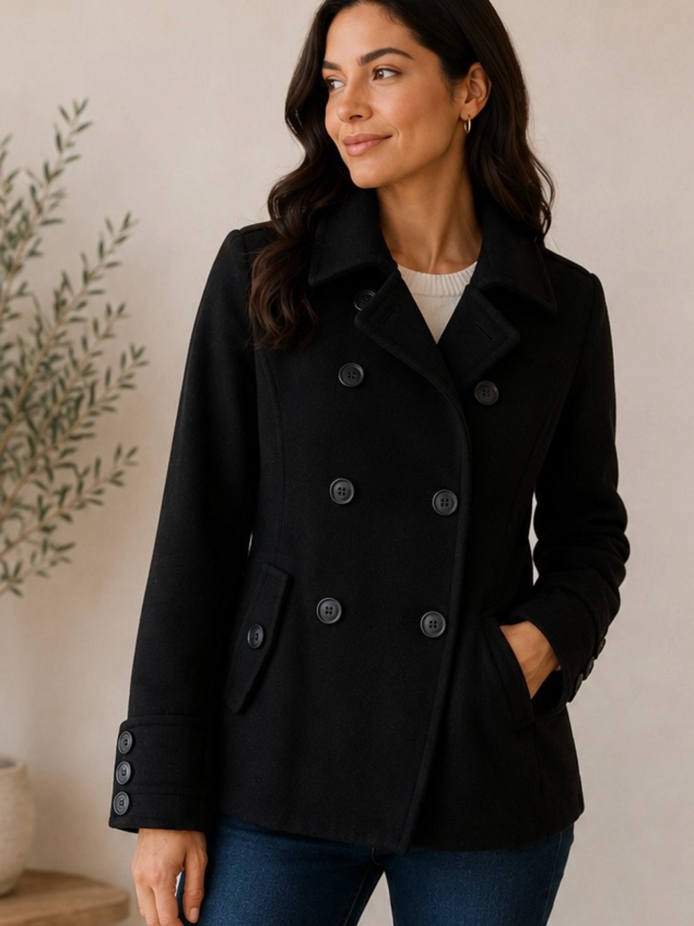 Fairweather Black Wool Blend Peacock Jacket Size M Tailored Double-Breasted Coat